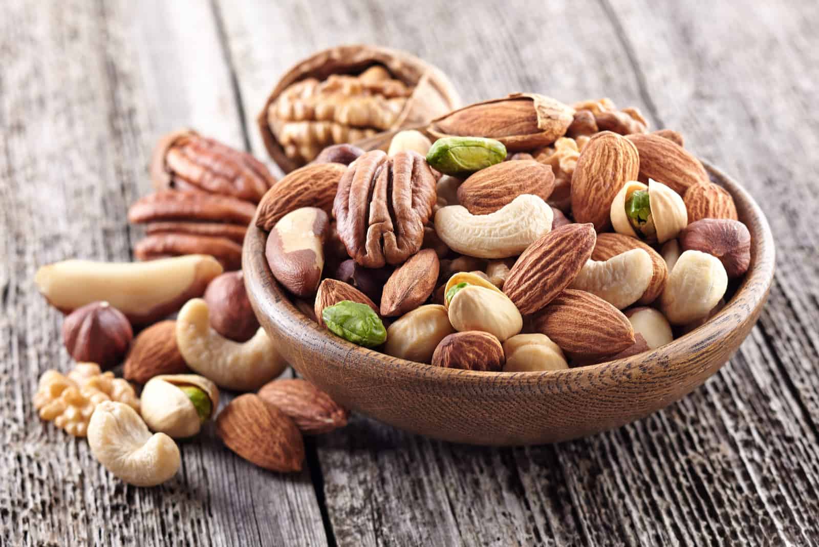 various types of nuts in a bowl