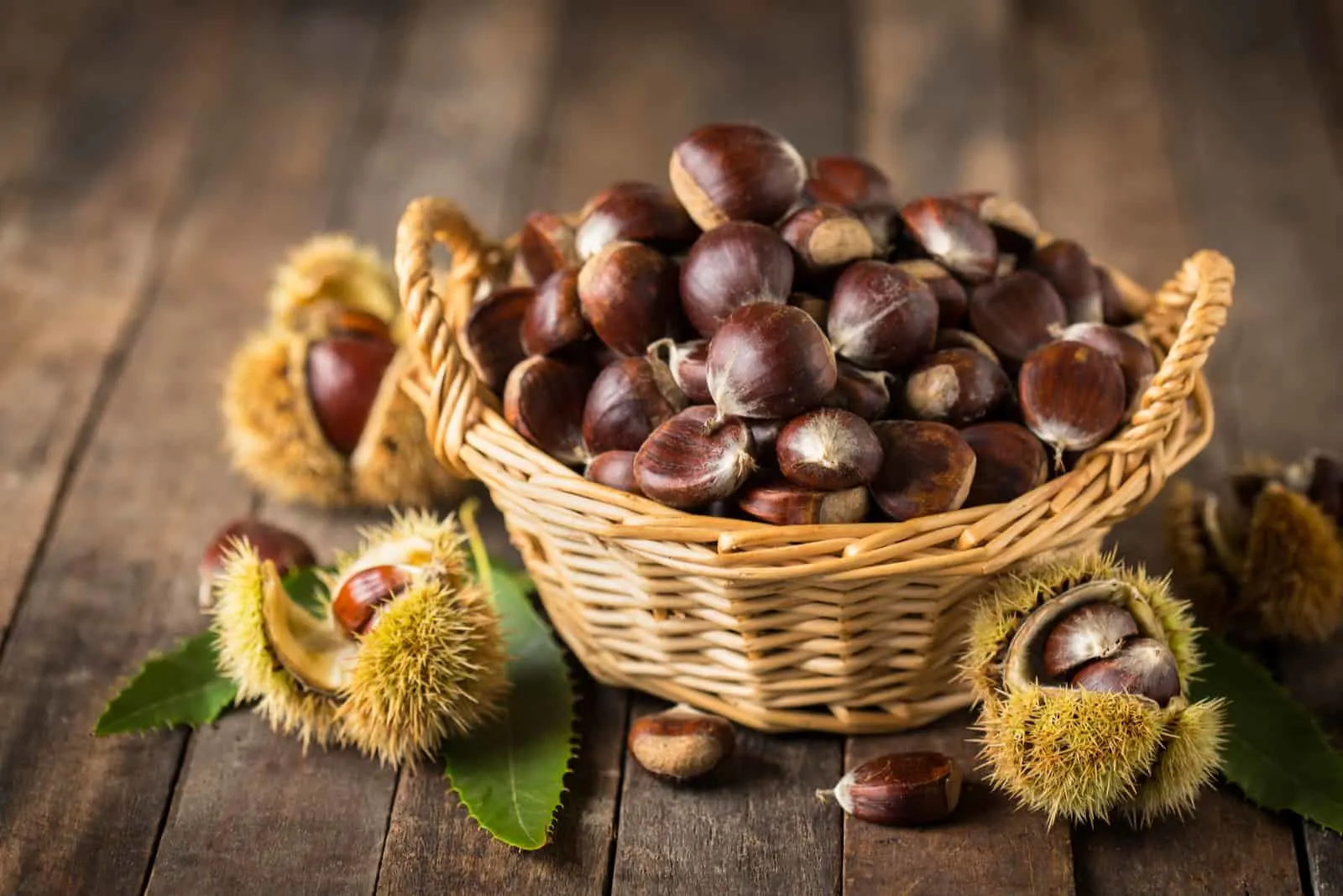 chestnuts in a wicker bowl