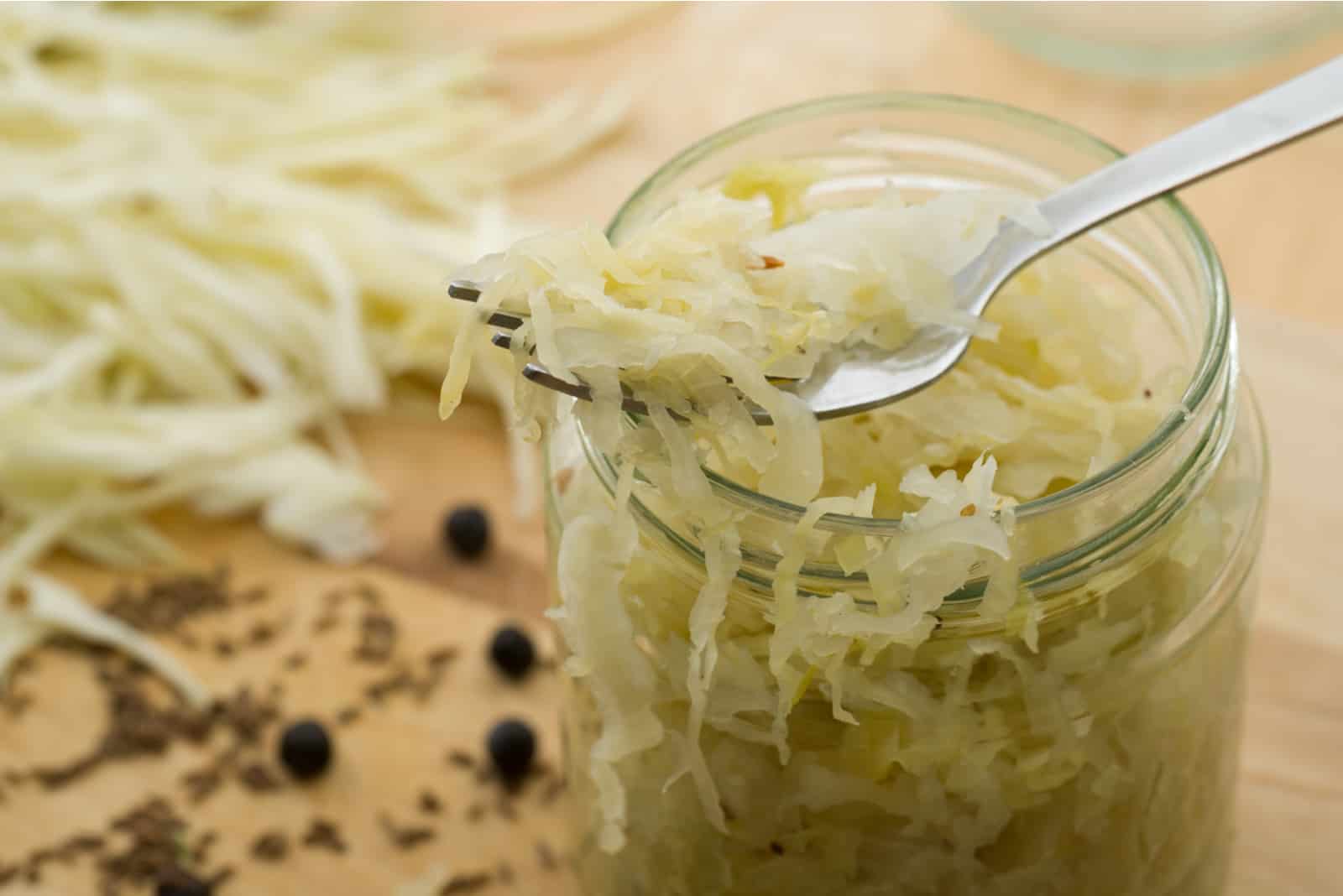 cut sauerkraut in a jar