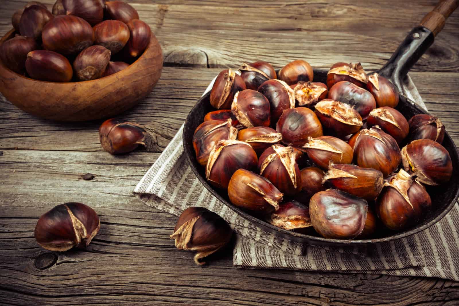 roasted chestnuts in a pan