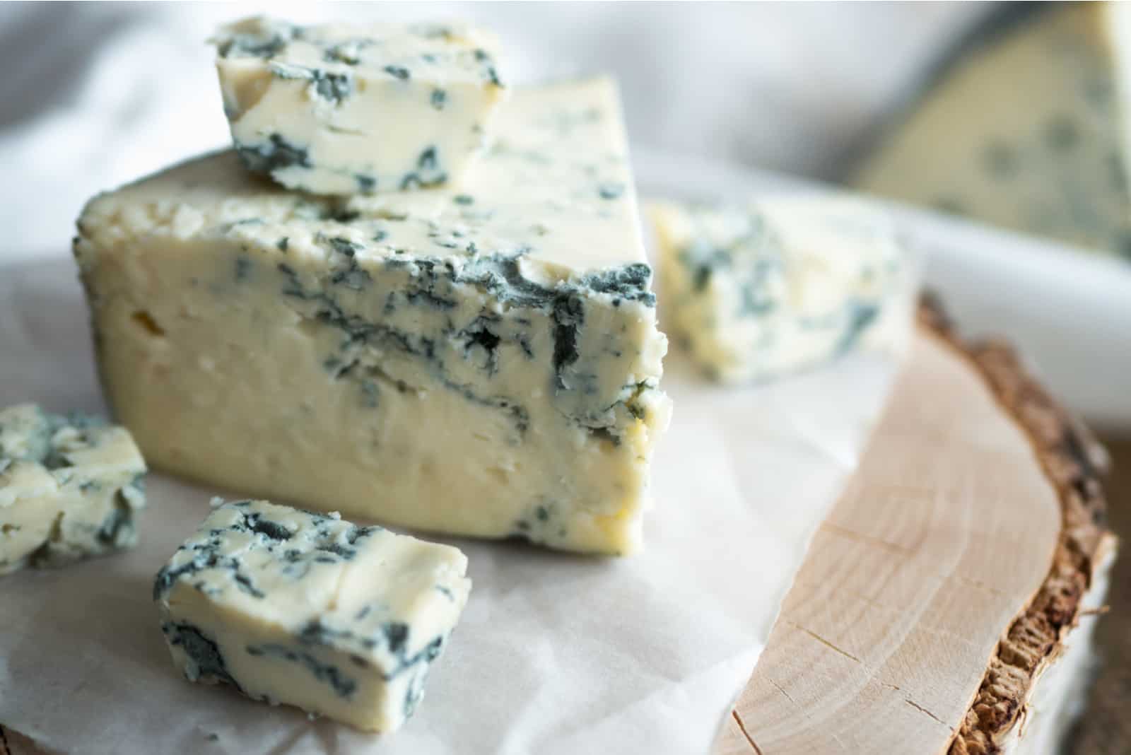 Blue cheese on paper in the kitchen