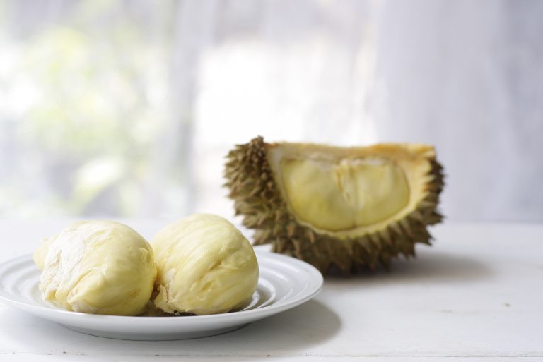 Durian on a white plate