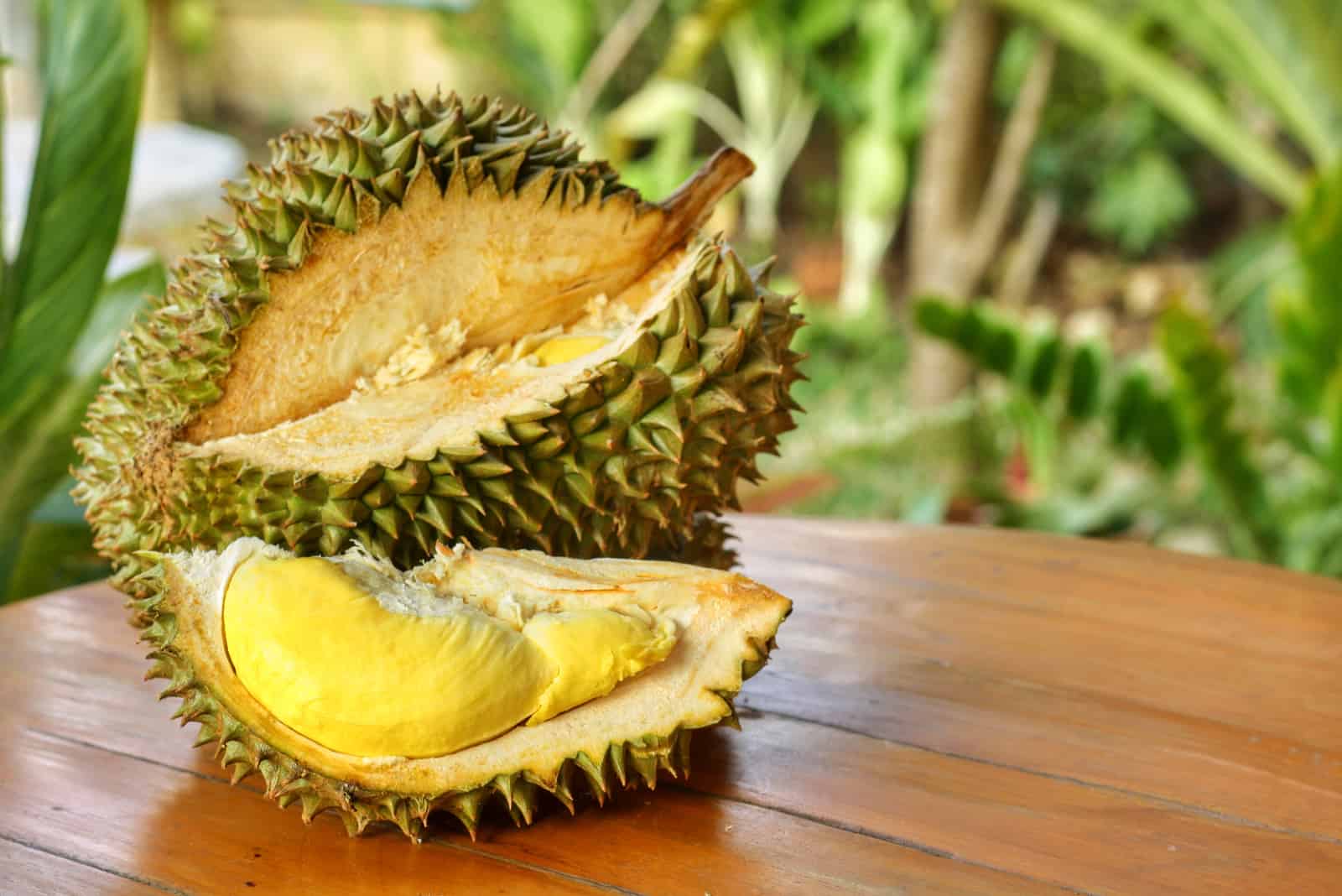 Durian on wooden table