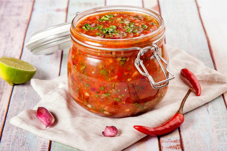 Tomato salsa in a glass jar