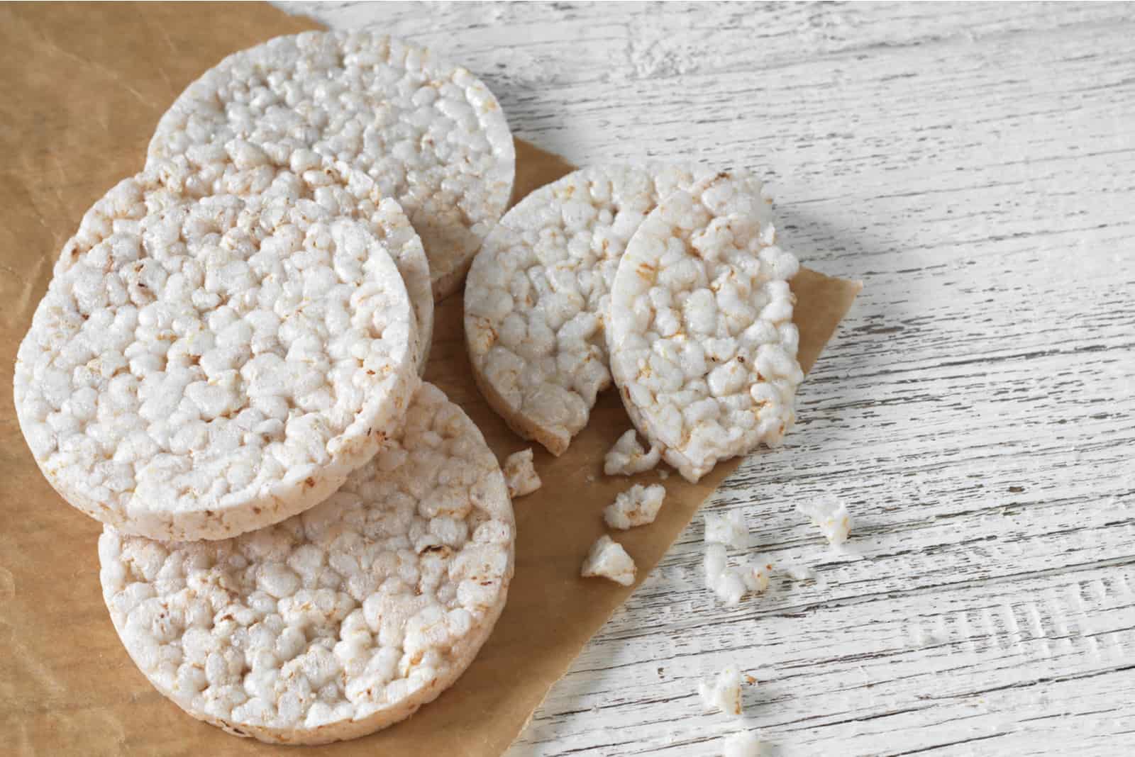 Rice Crackers on white wooden table