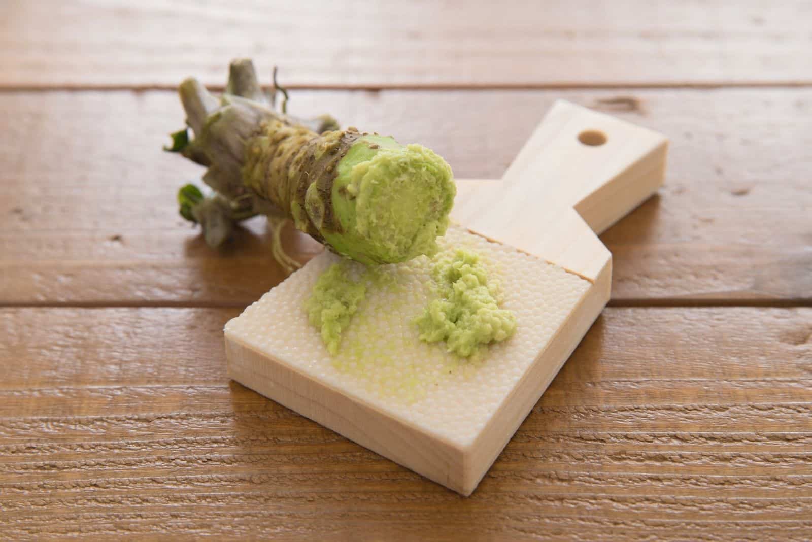 japanese spice wasabi grated on the board