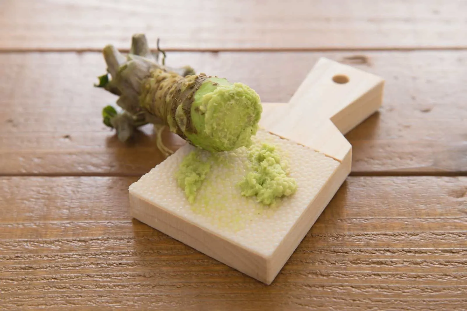 japanese spice wasabi grated on the board