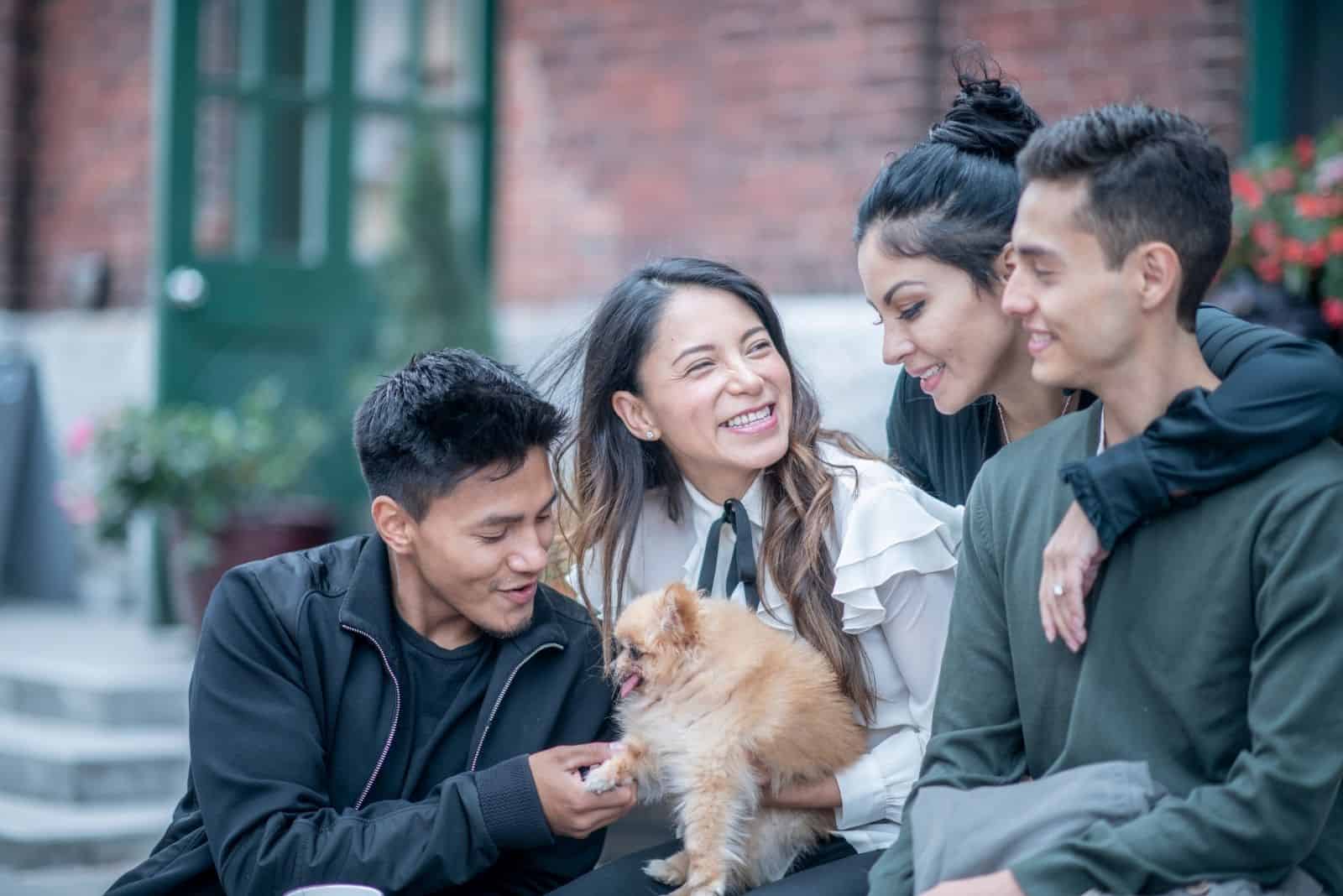 puppy with friends talking in the park