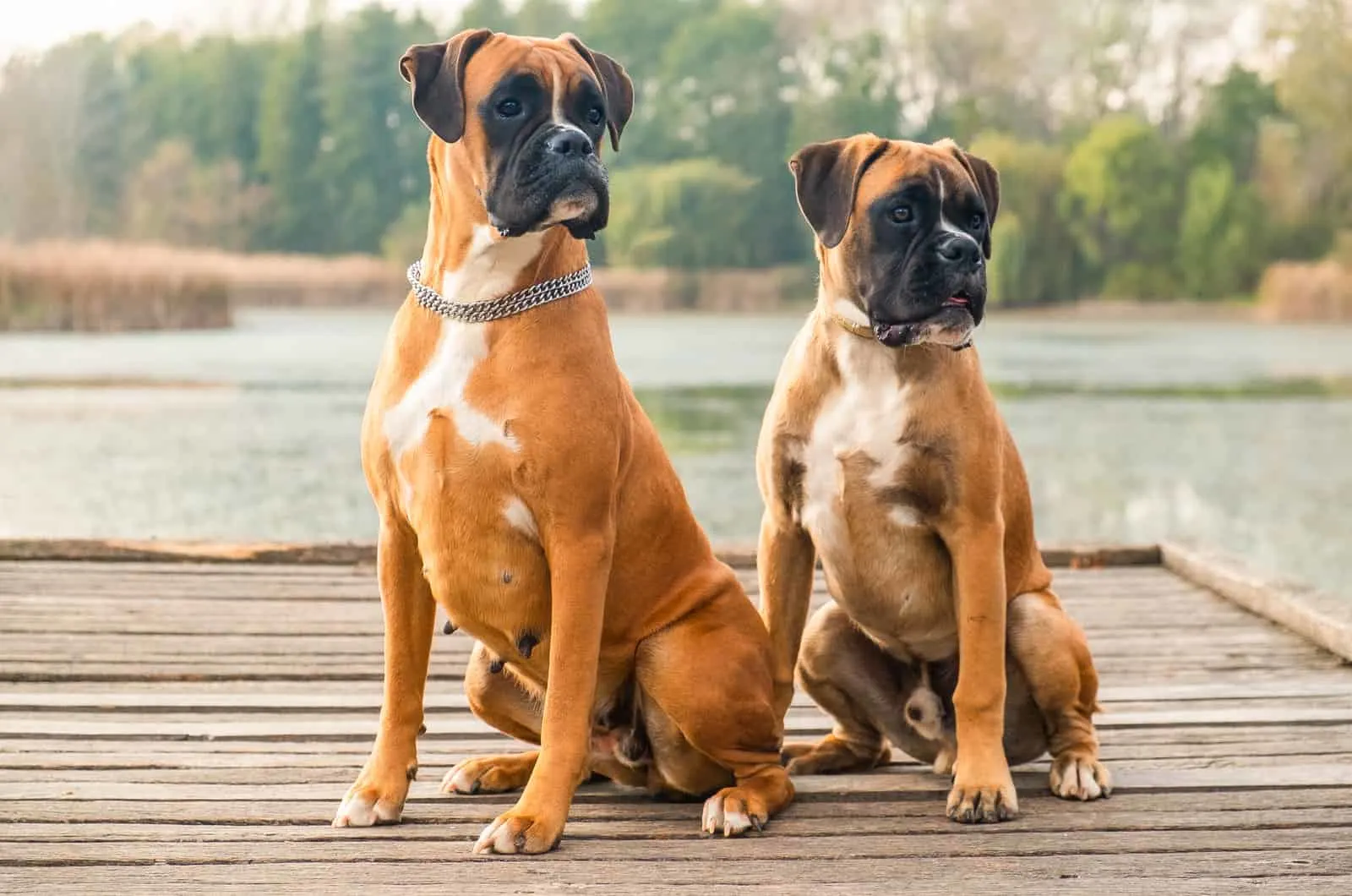 two brown boxer dogs