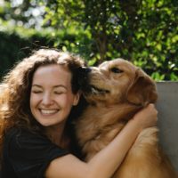 woman and a dog