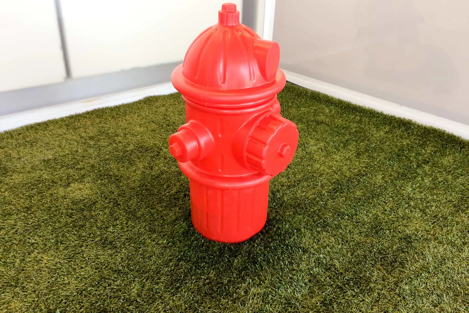red fire hydrant on fake grass