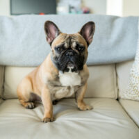French Bulldog sitting on sofa