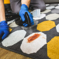a man cleans the carpet