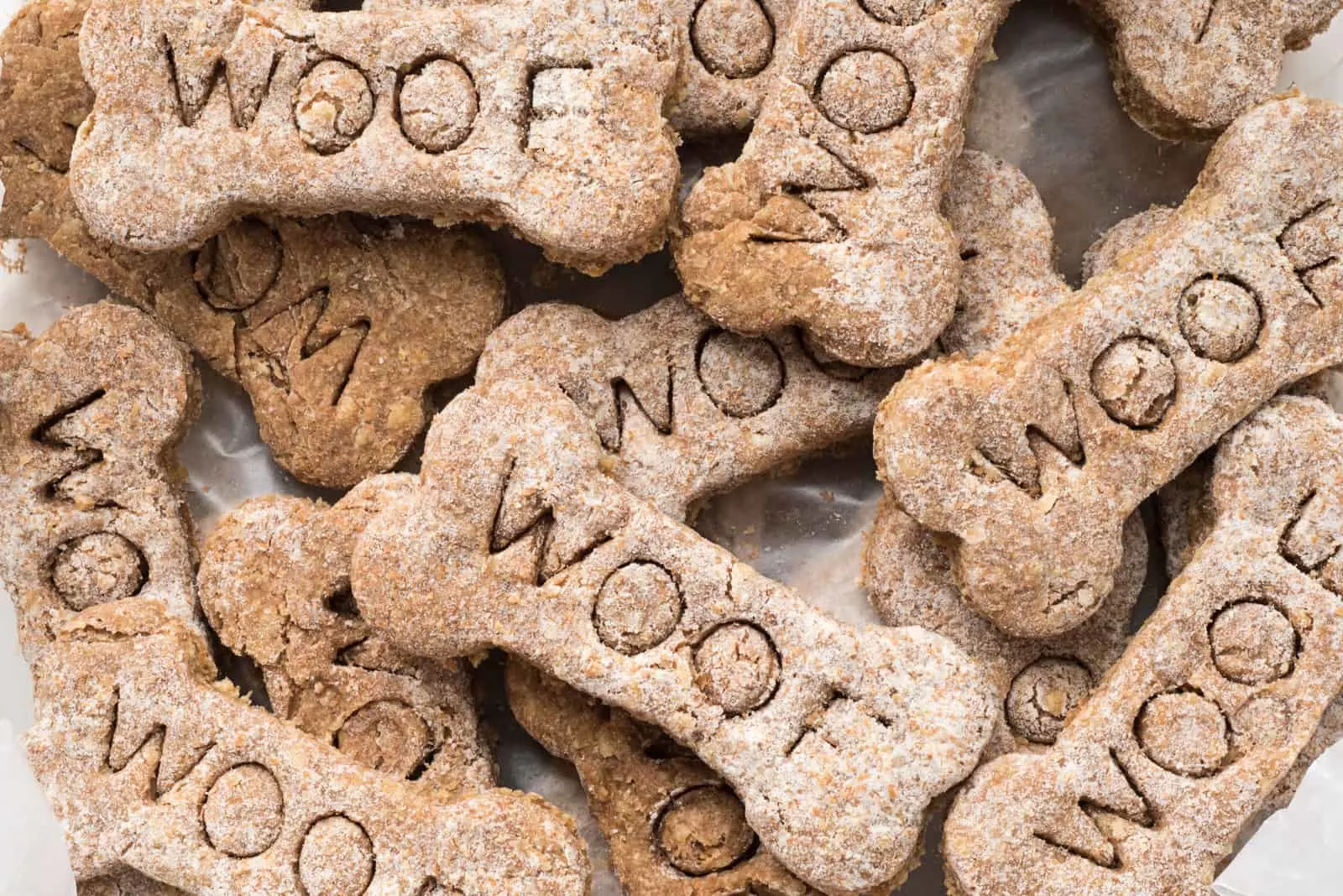 home made dog treats with the word Woof