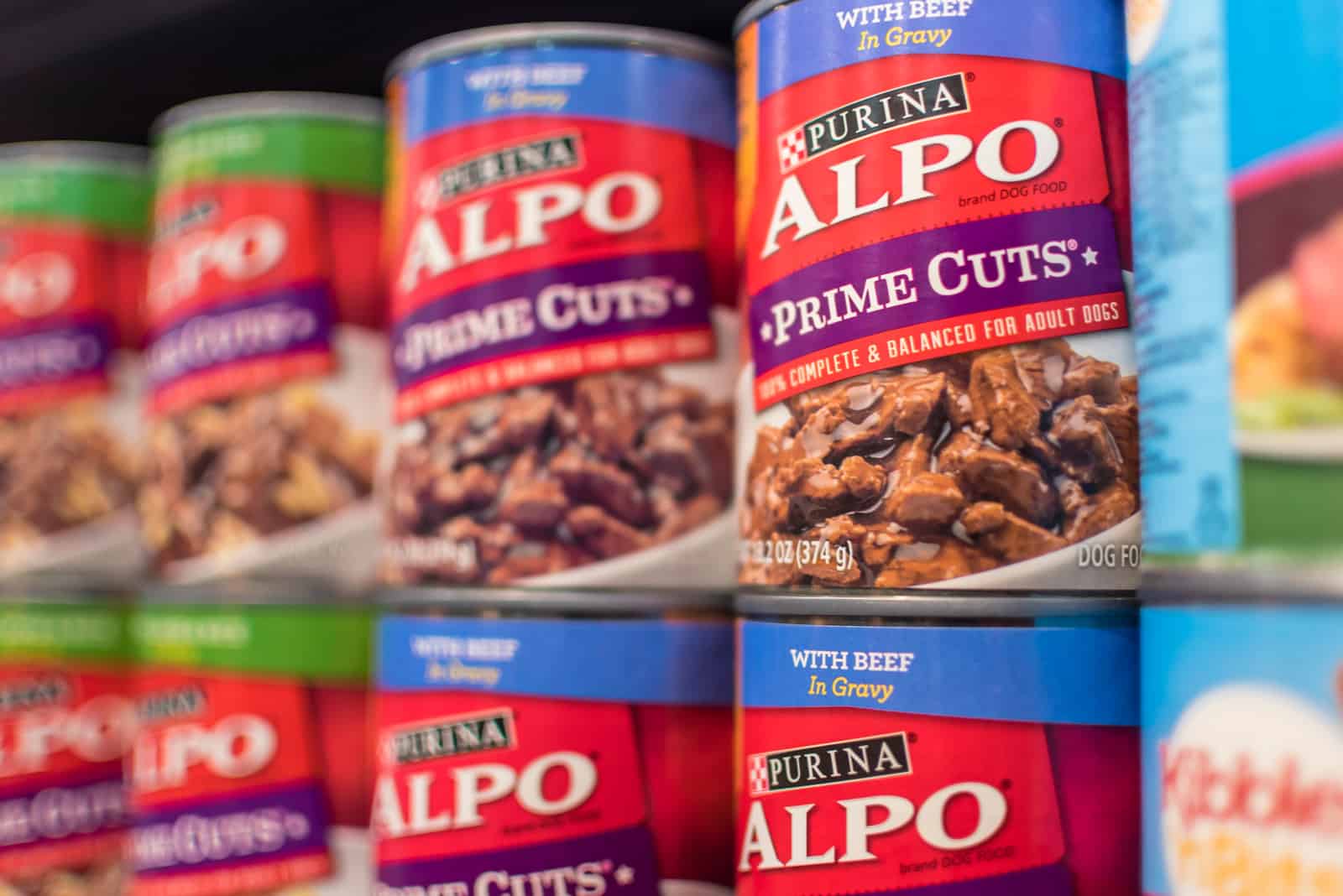 Cans of Purina Alpo Dog Food 