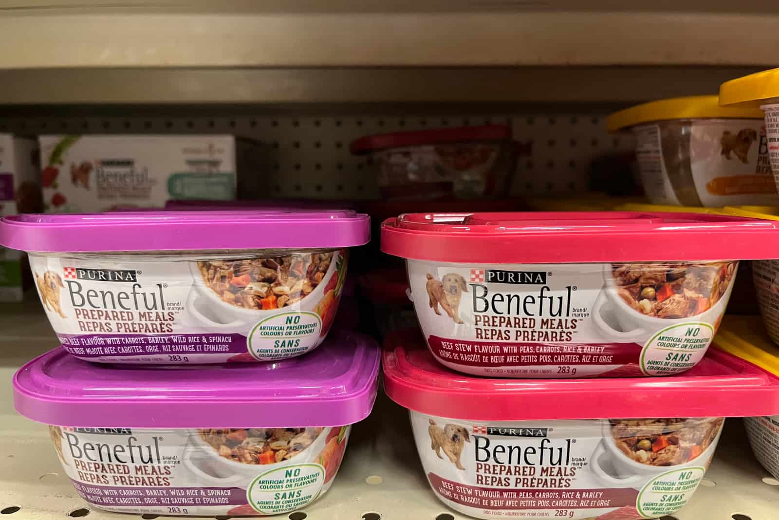 disposable containers of Beneful dog food 