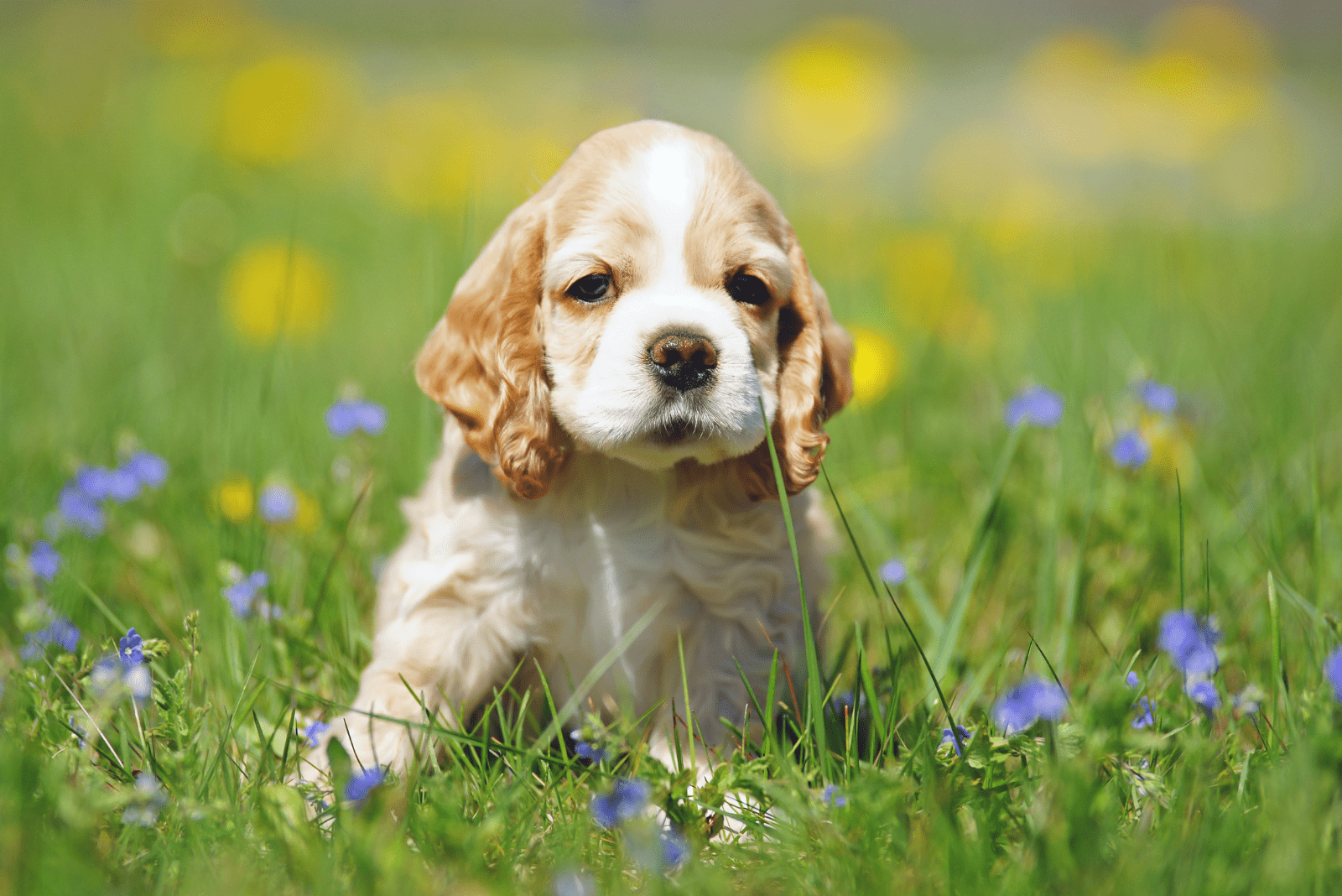 American Cocker Spaniel puppy sitting in the grass