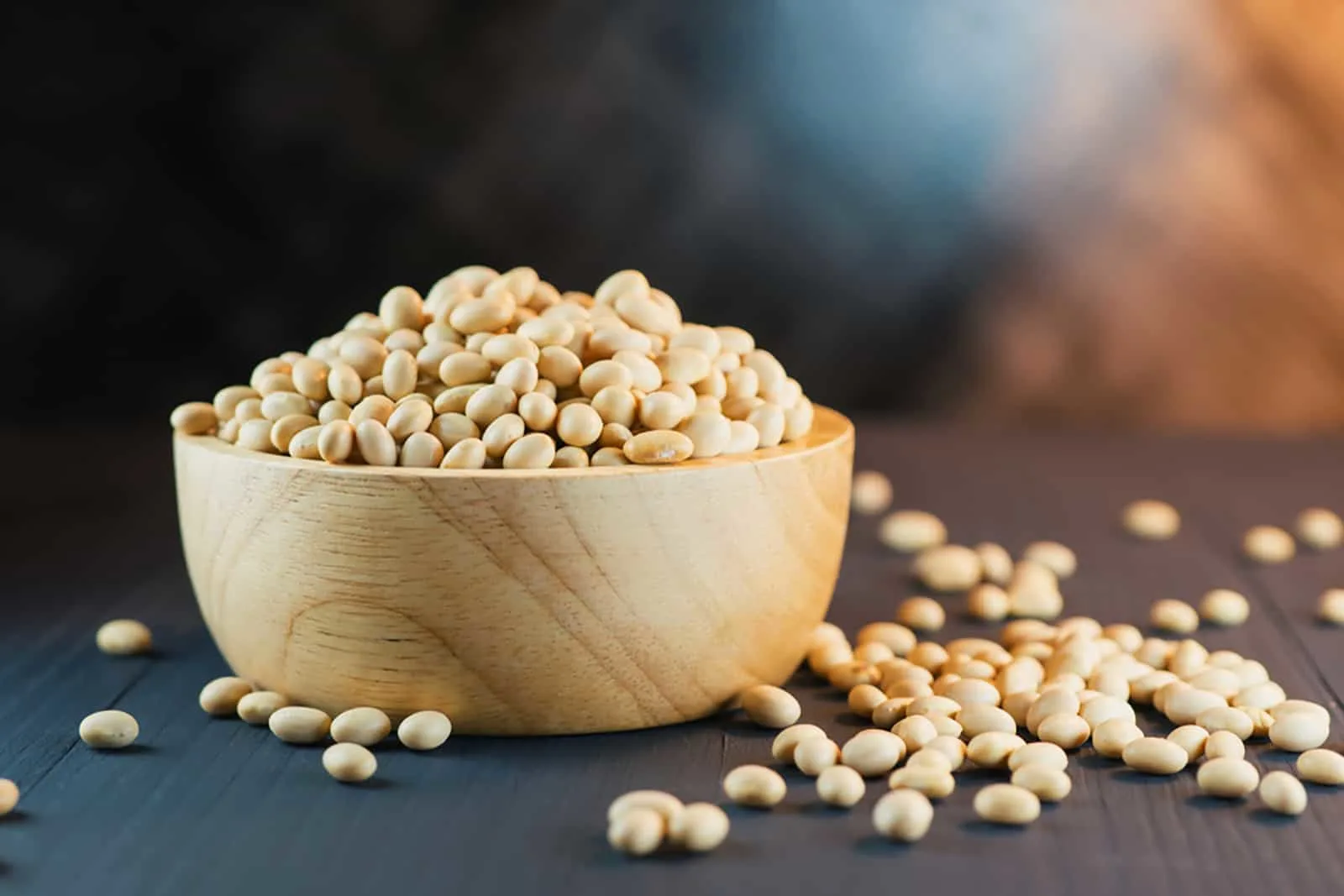 soy beans in a wooden bowl