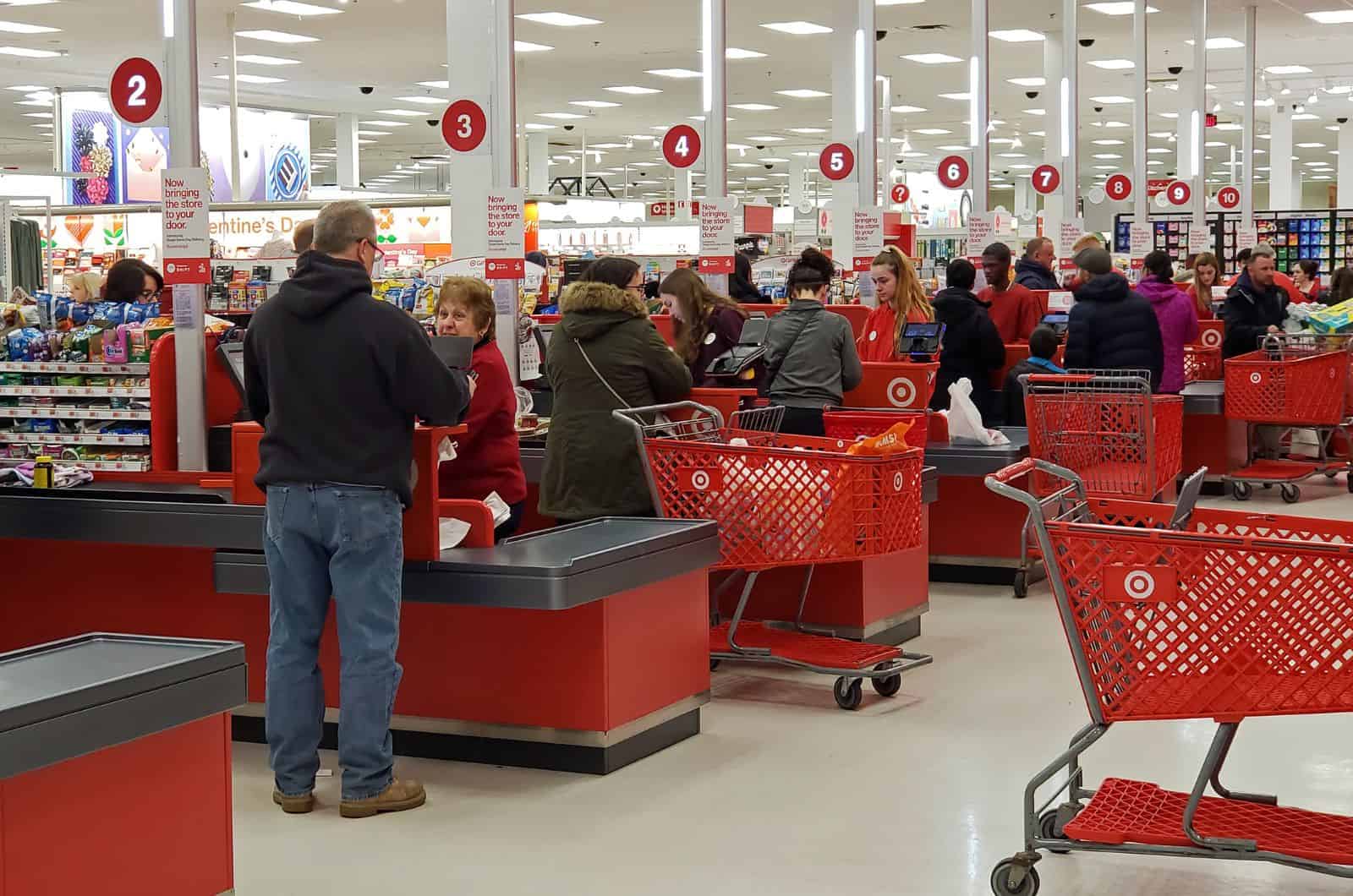 people waiting in line in target store