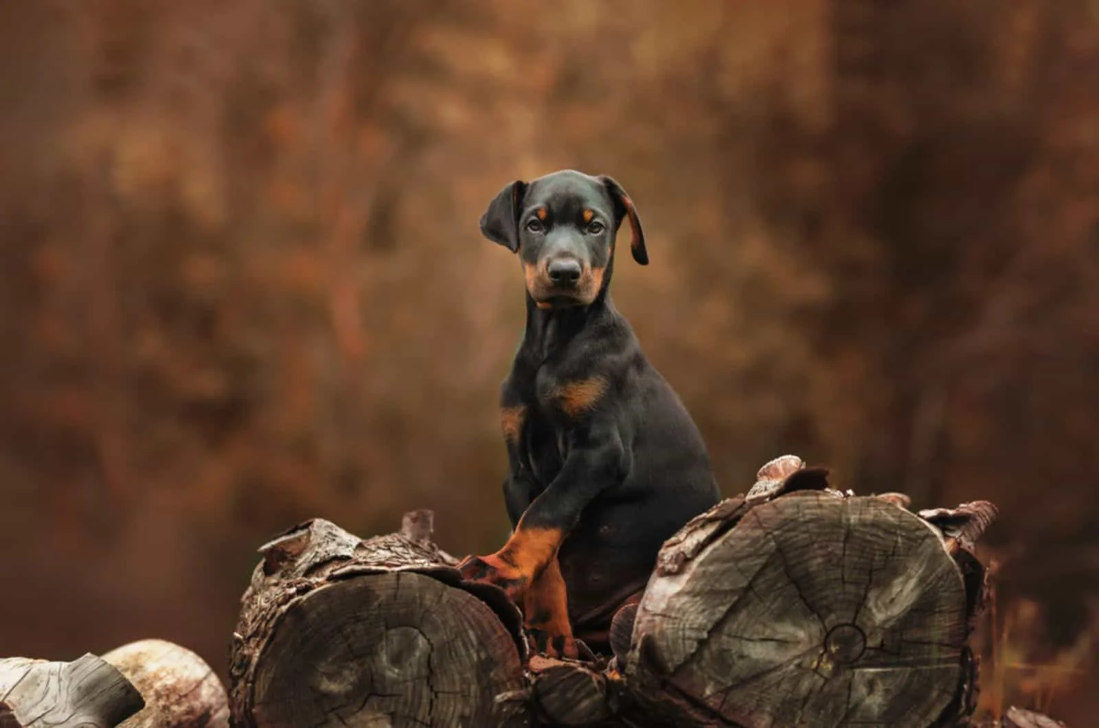 cure doberman puppy in forest