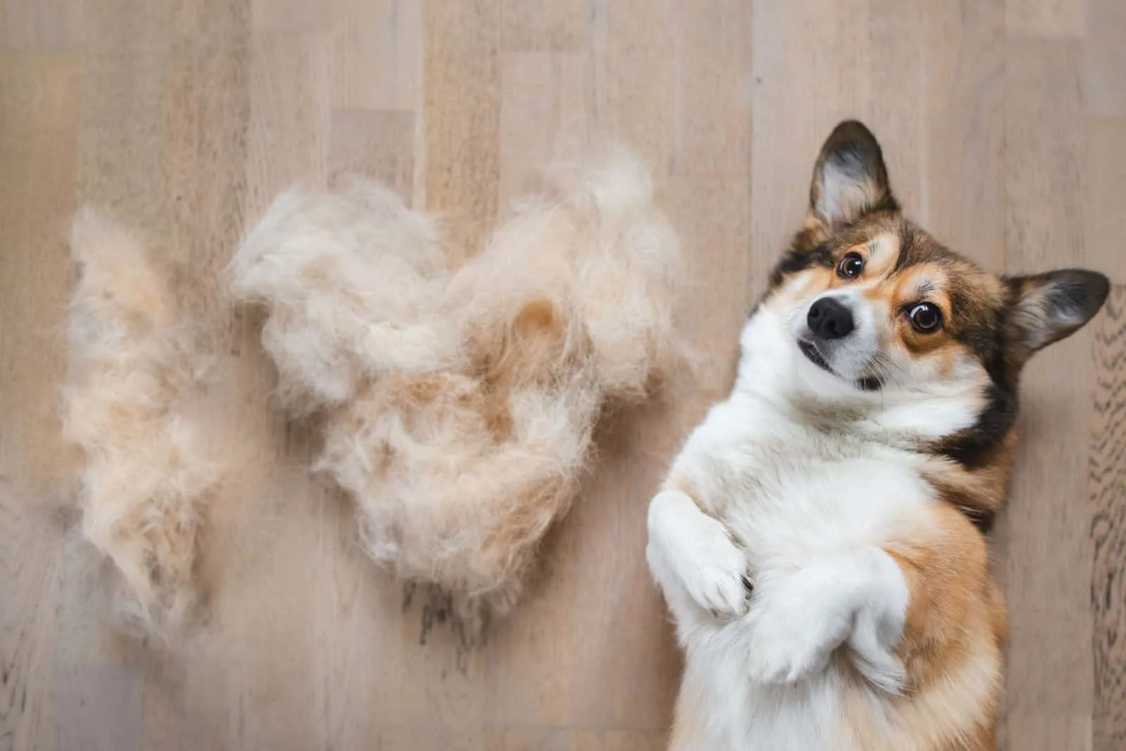 welsh corgi Pembroke dog with shredded fur