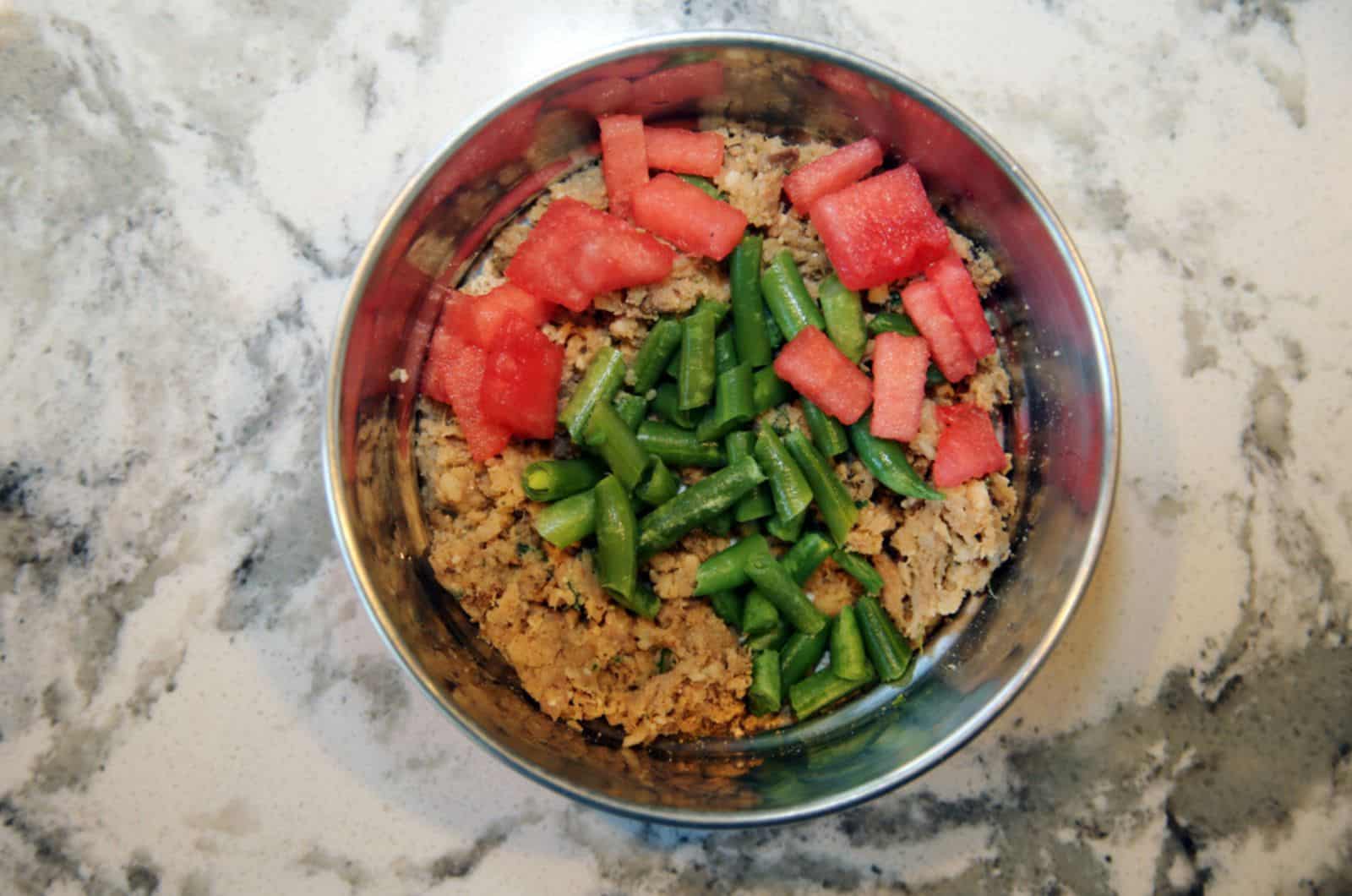 dog food with watermelon and green beans