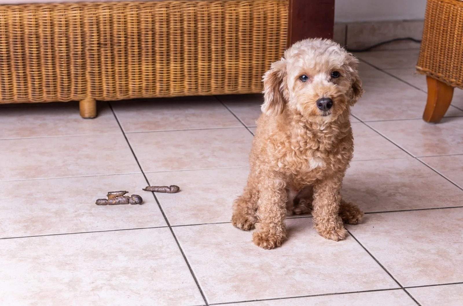 dog and poop on tiles
