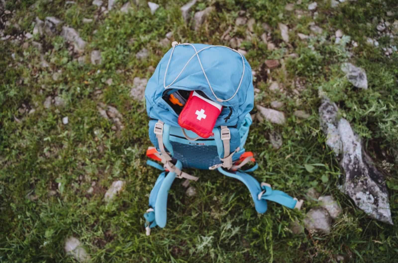 first-aid kit in a backpack for hiking