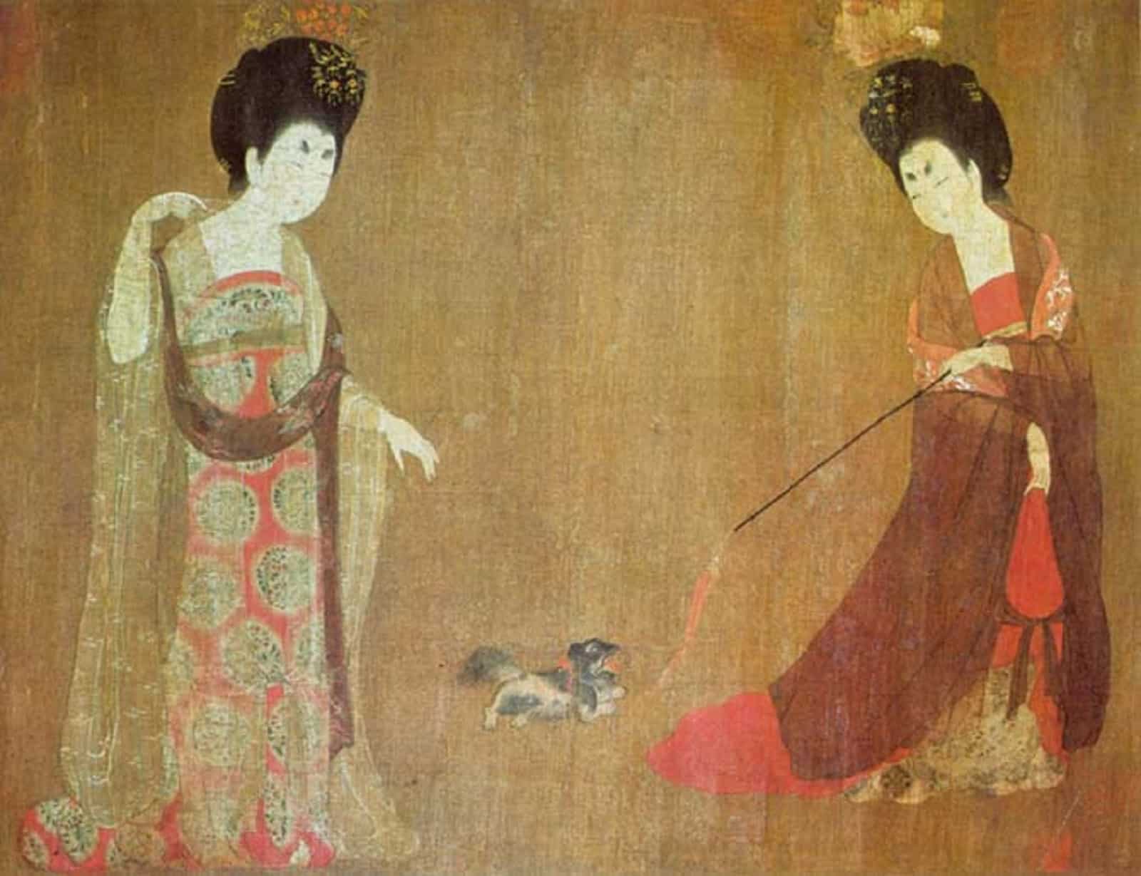 Chou Fang’s Ladies With Hair Adorned With Flowers