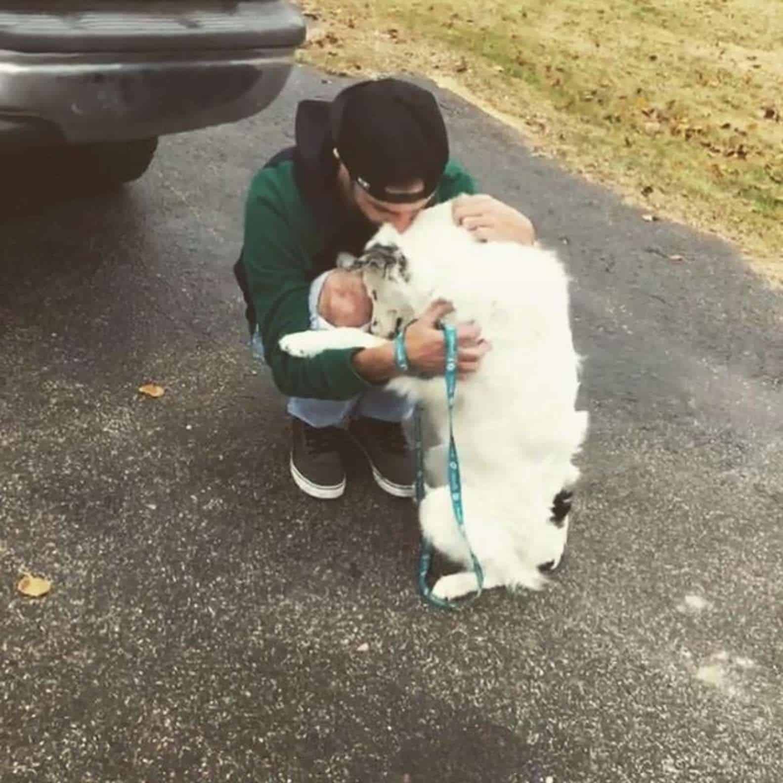 owner hugging a rescued border collie