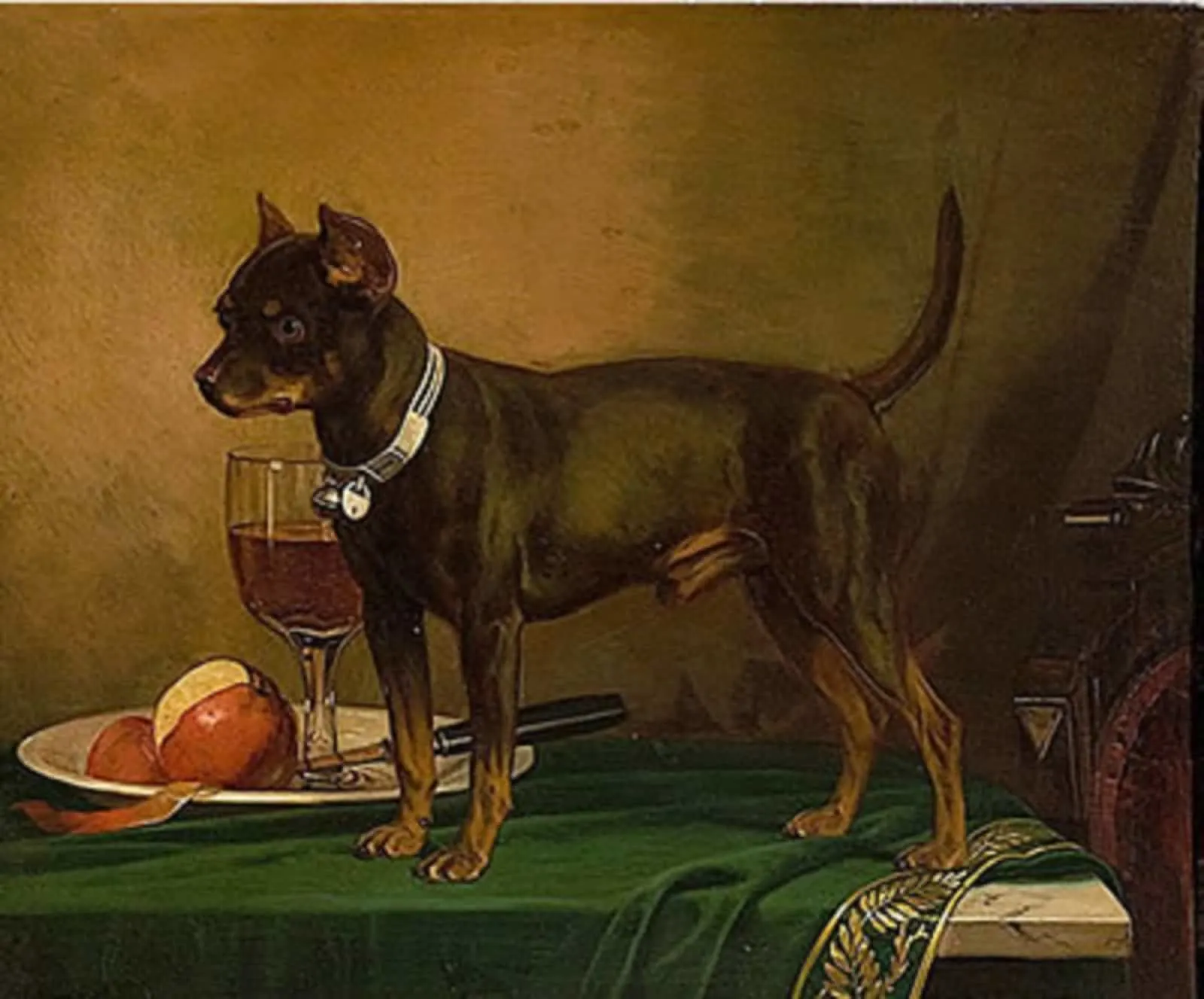 painting little terrier standing on a table