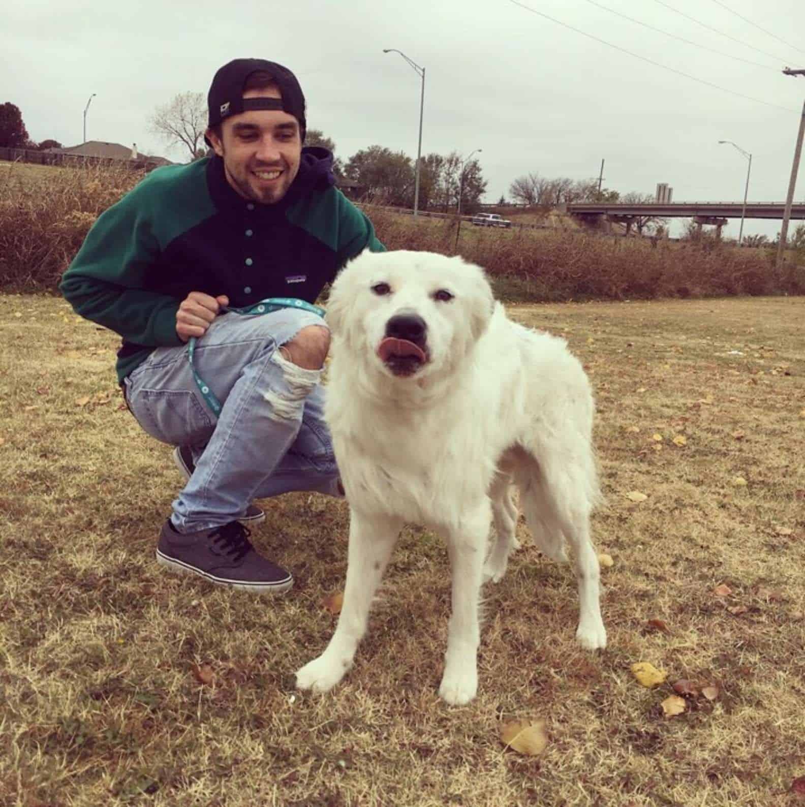 rescued dog with its owner