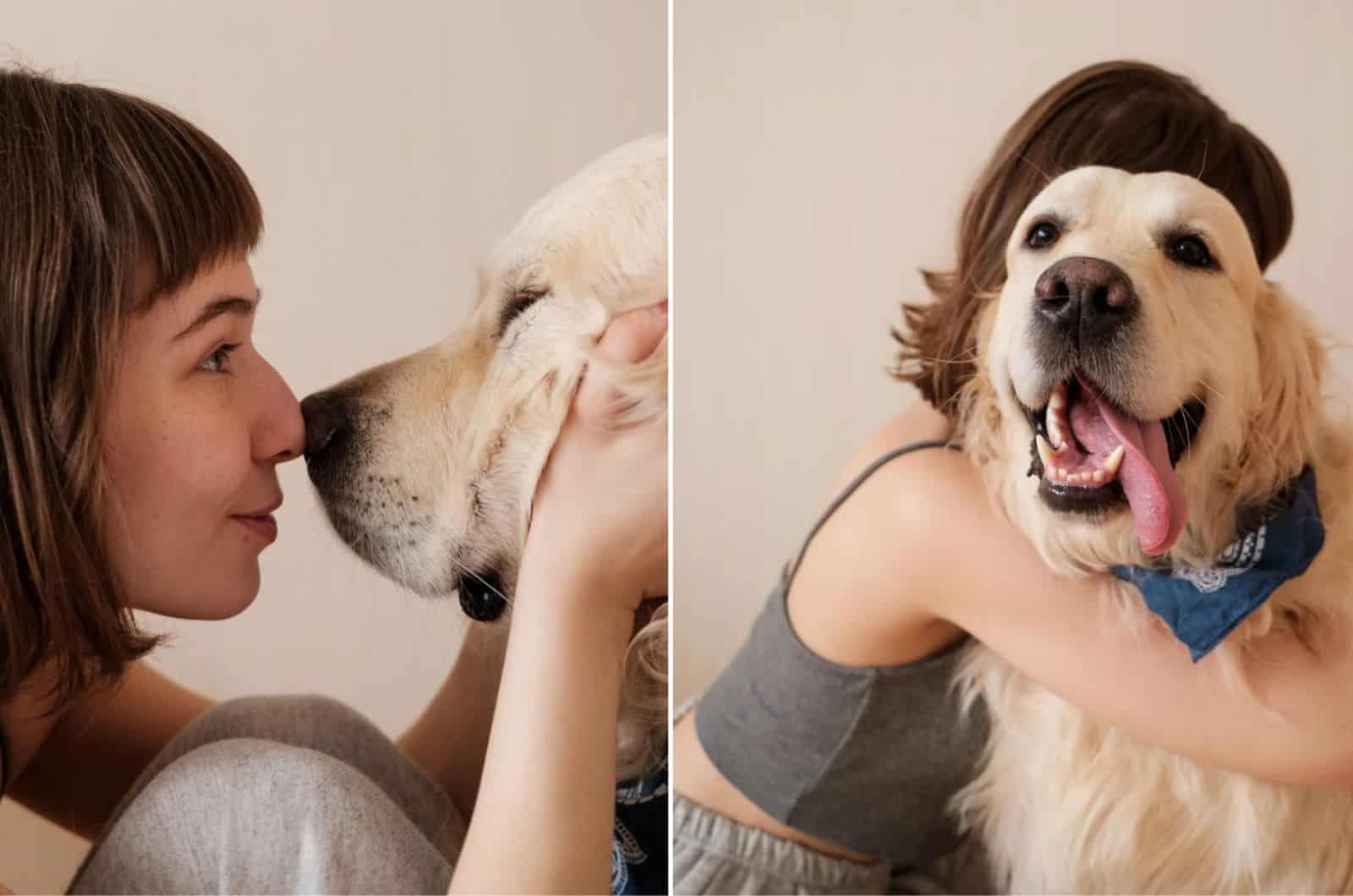 woman petting her dog