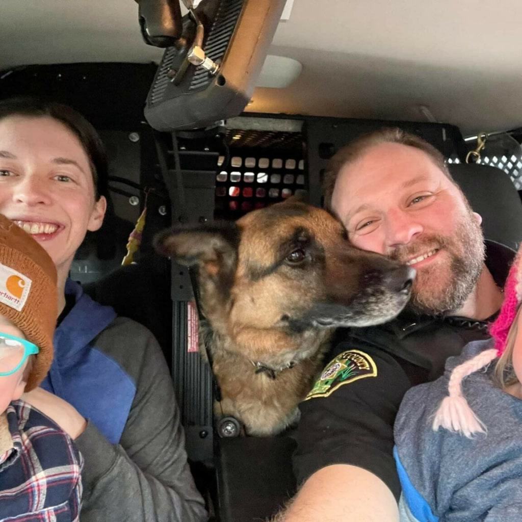 family with german shepherd