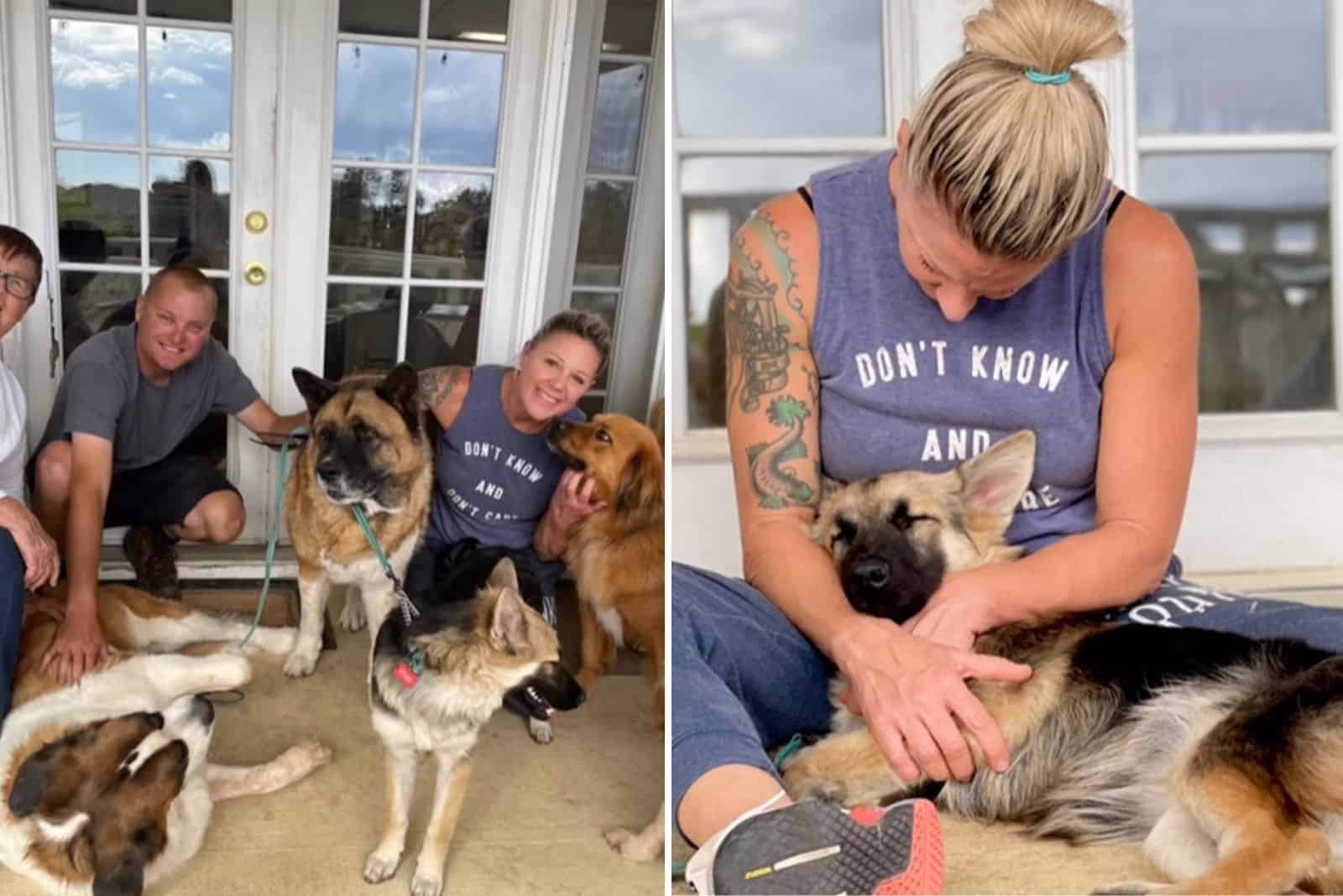 photo of Laurette with trinity and her other dogs