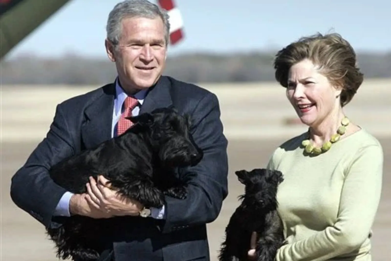 Bush And His Scottish Terriers