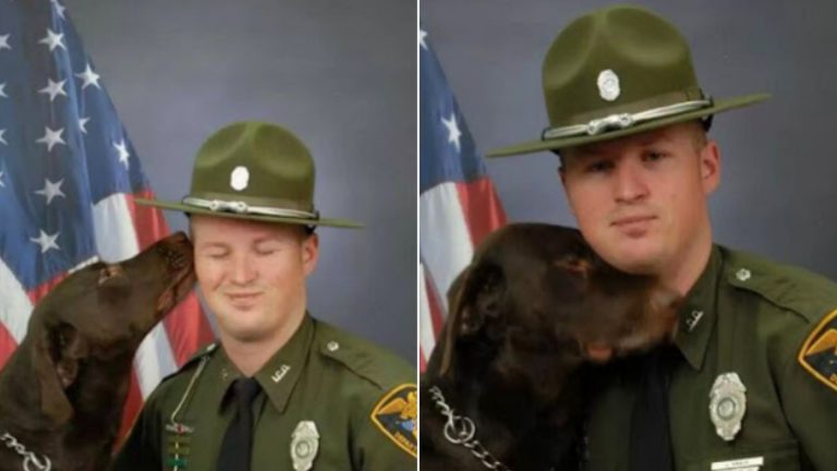 dog and officer on photoshoot
