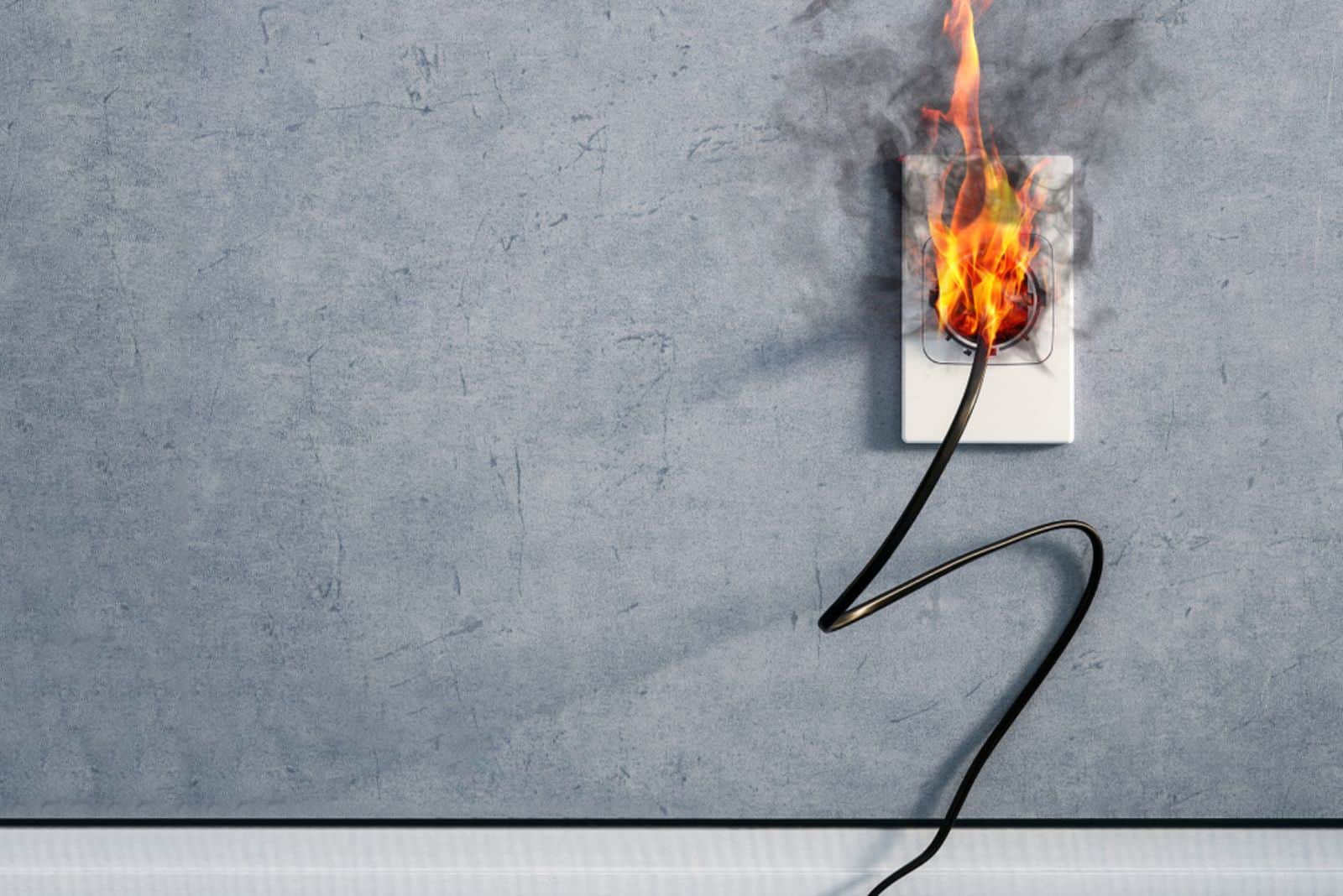 fire and smoke on electric wire plug in indoor