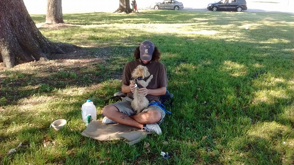 man with his dog in nature playing