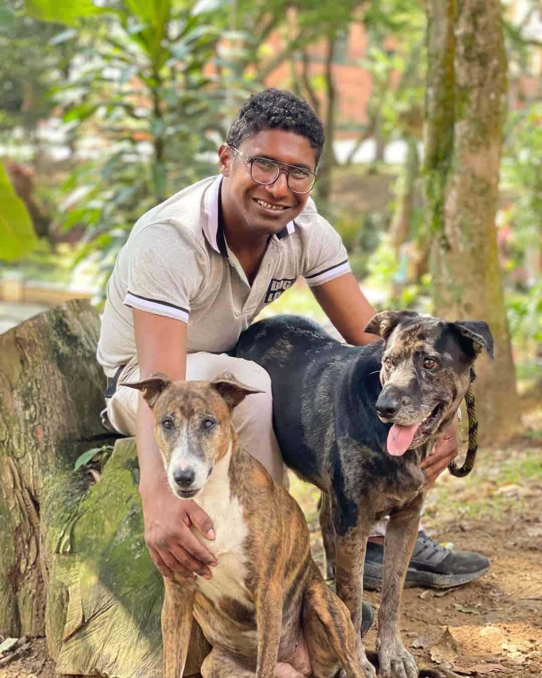 portrait of choco and his dogs