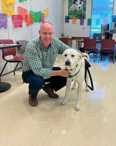 smiling man posing with dog