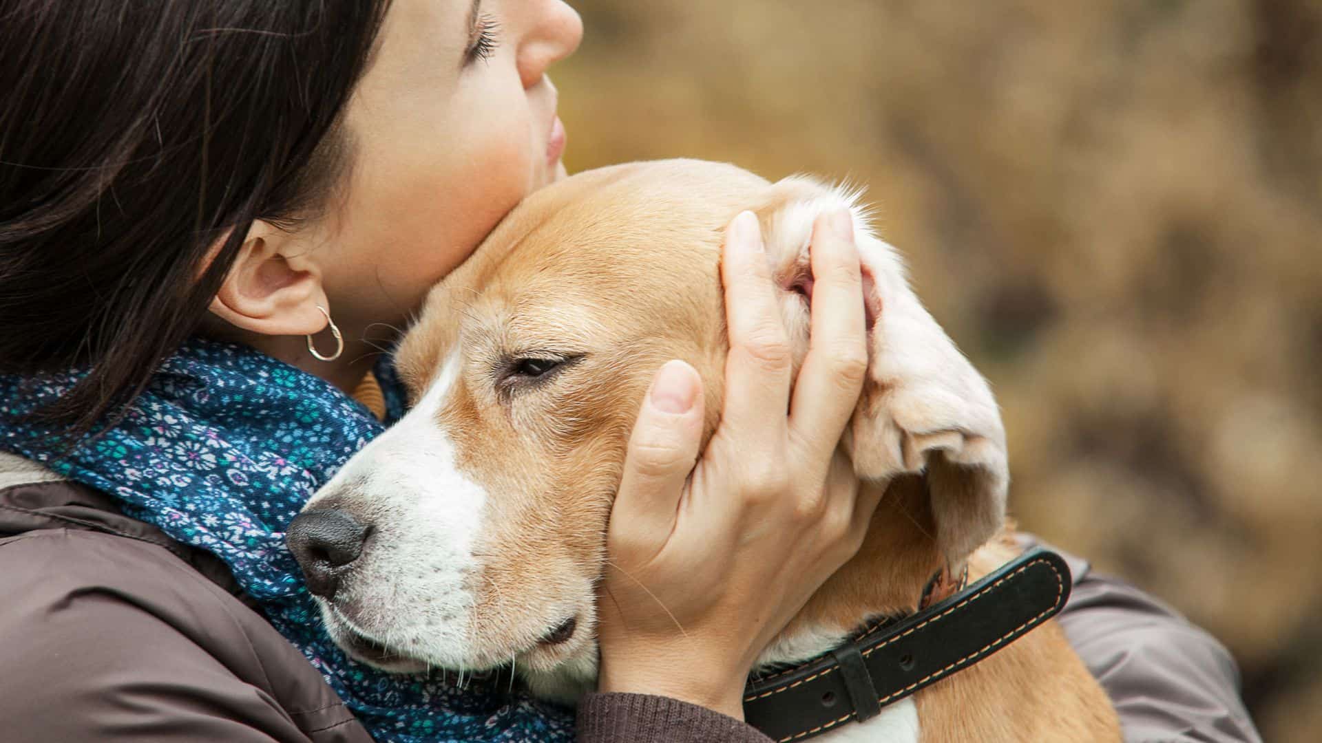 woman hugging a dog