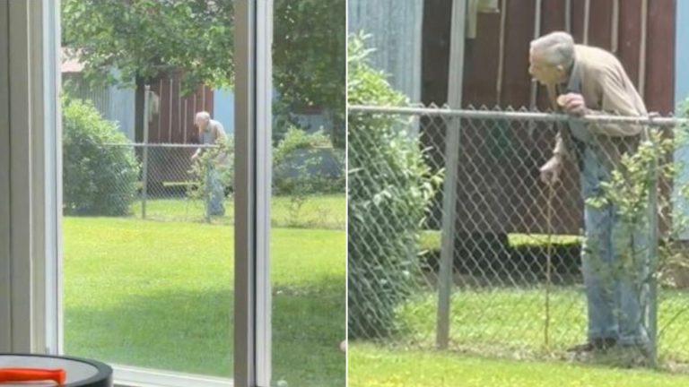 photo of the elderly man in the back yard