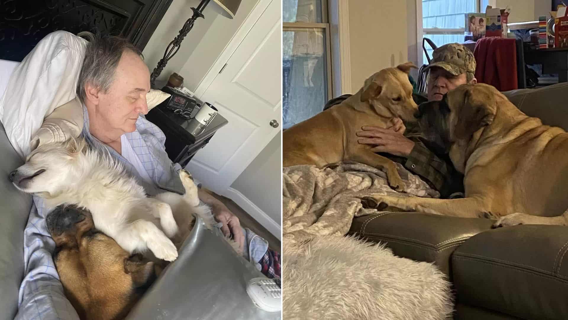 man napping with a dog
