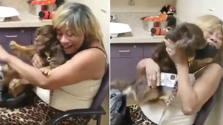 woman hugging the missing dog