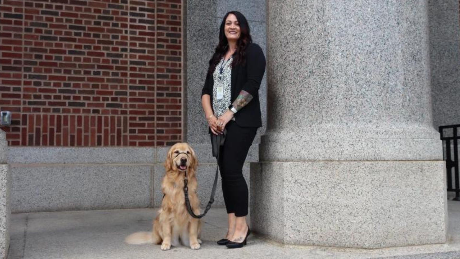 woman and dog standing