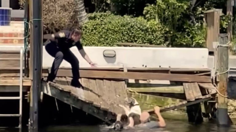 Police Officers Get A Call About A Drowning Rescue Dog