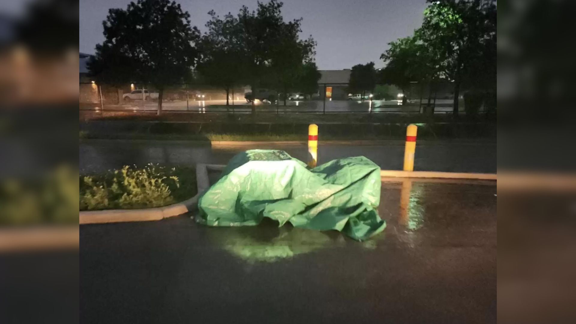 tarp in a parking lot
