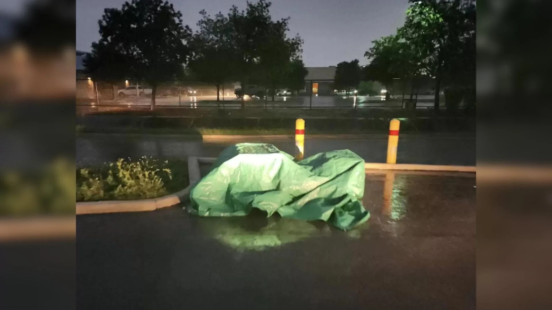 tarp in a parking lot