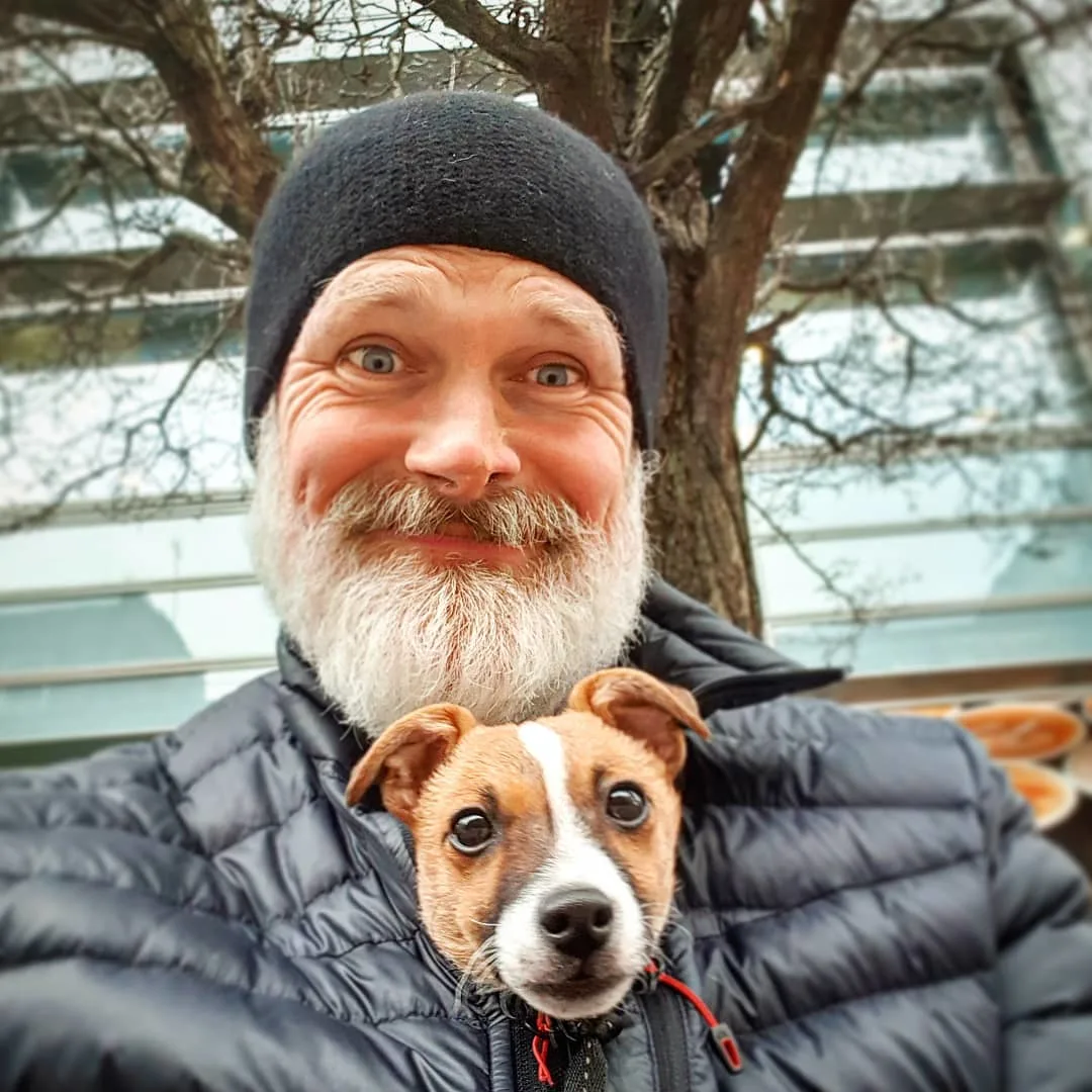 photo of alan and dog mitzi